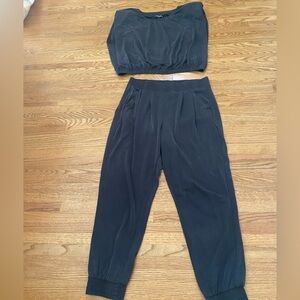 Express Black Women's jogger Track Pants & boxy top loungewear athleisure Set